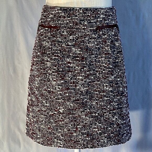 Loft Burgundy Gray Nubby Textured Pencil Skirt 2 Zipper Pockets 10 - Picture 1 of 7